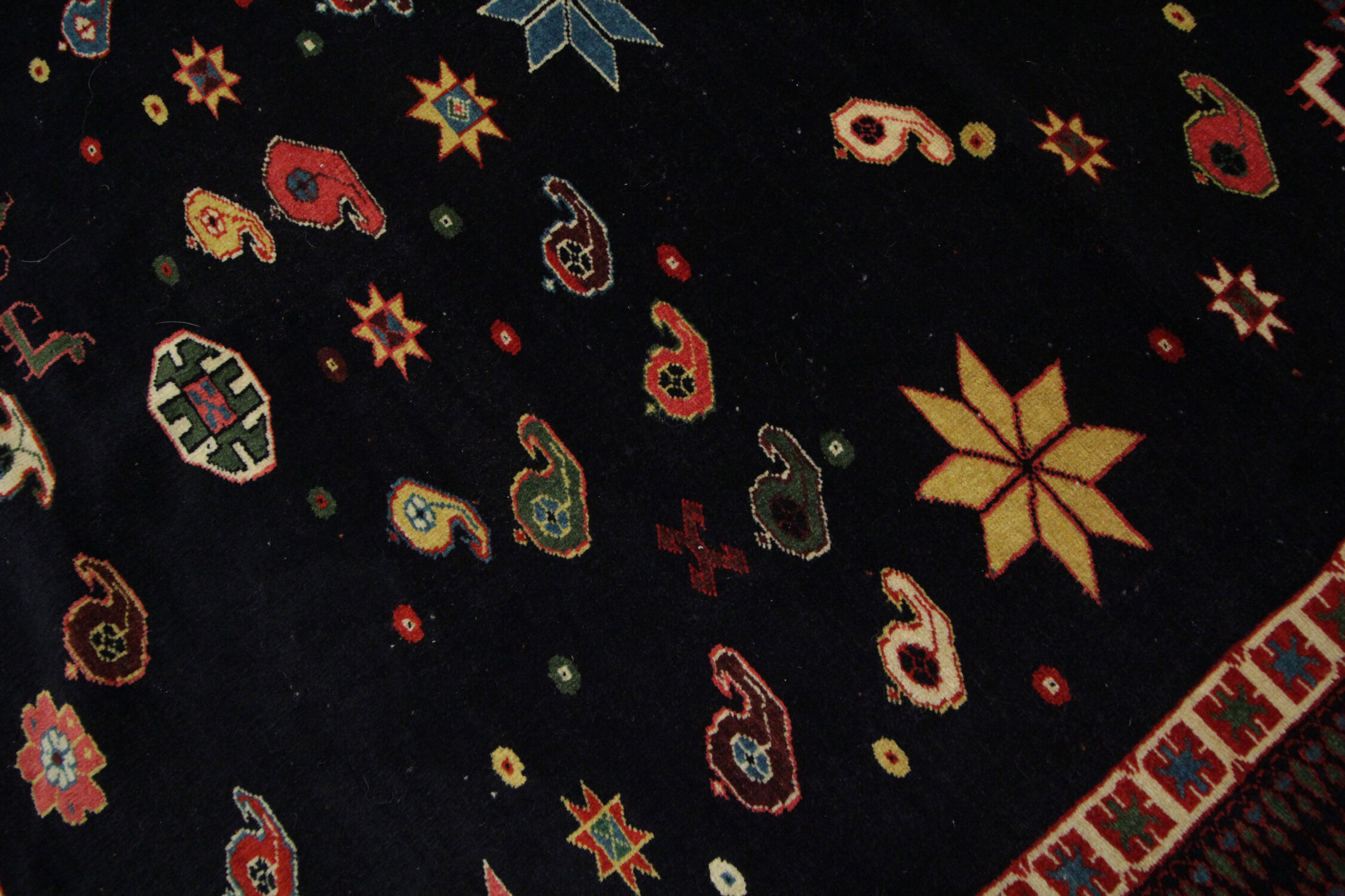Black Vintage Handmade Wool Persian Rug- 128x157cm