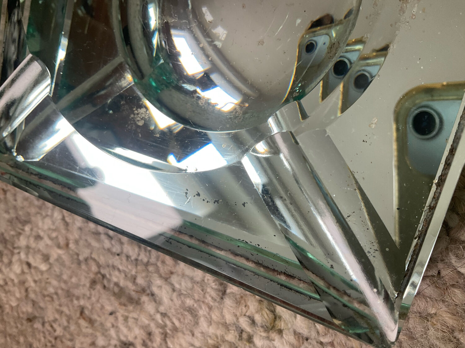 Jean Luce Art Deco ashtray in mercurized Saint Gobain glass