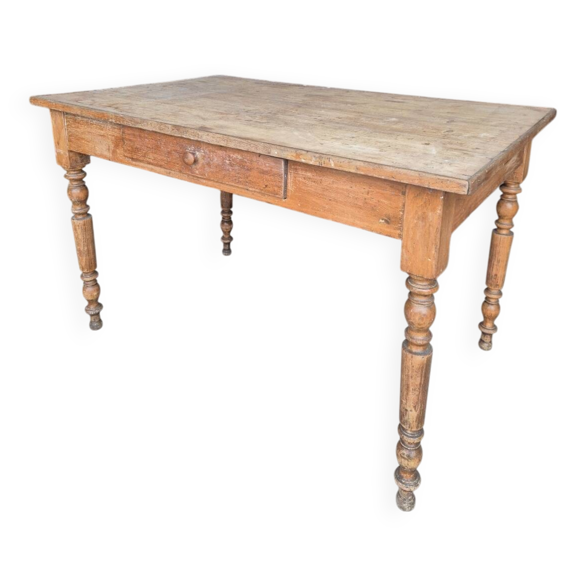 Antique rustic bistro farm table 1900 one drawer - 1m23