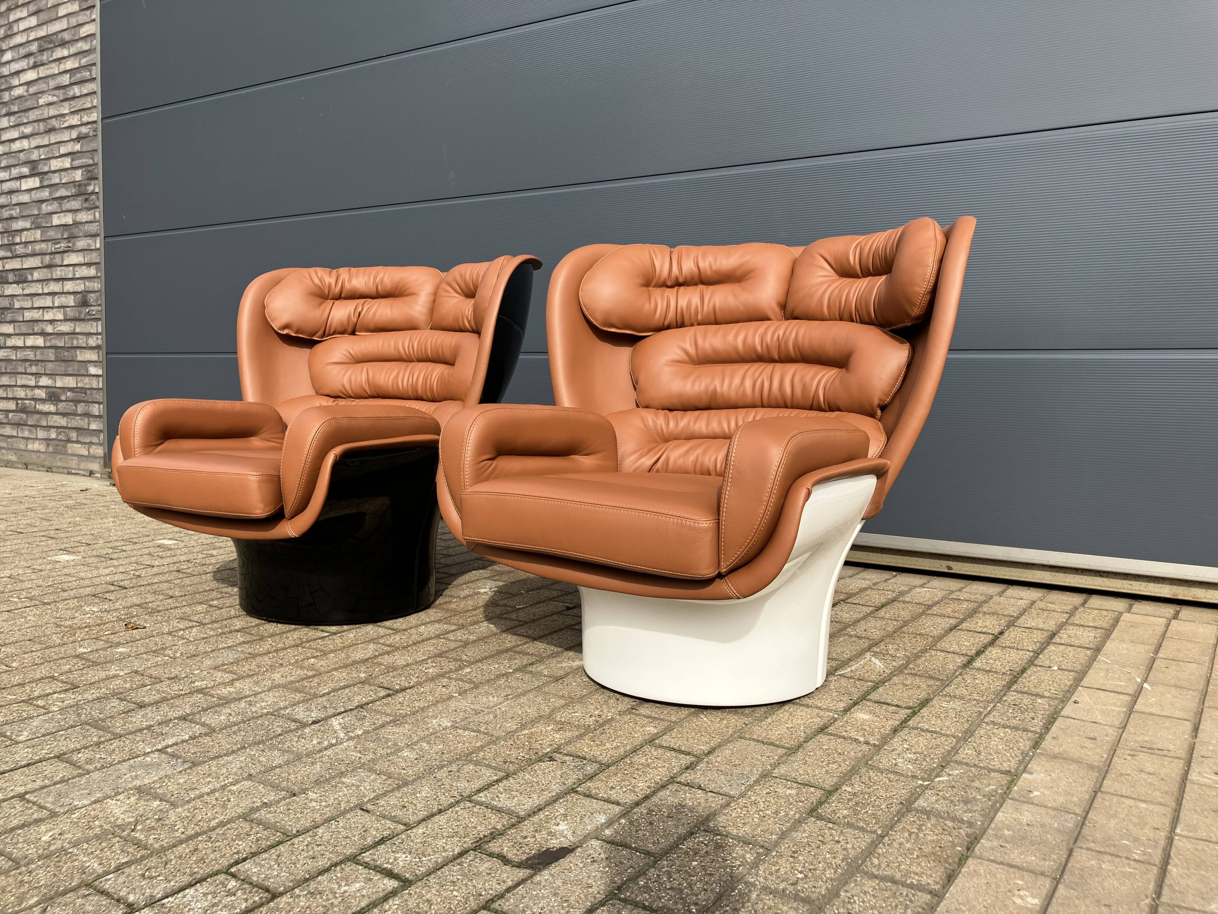 Joe Colombo Elda chair Longhi, Cognac leather in new condition!