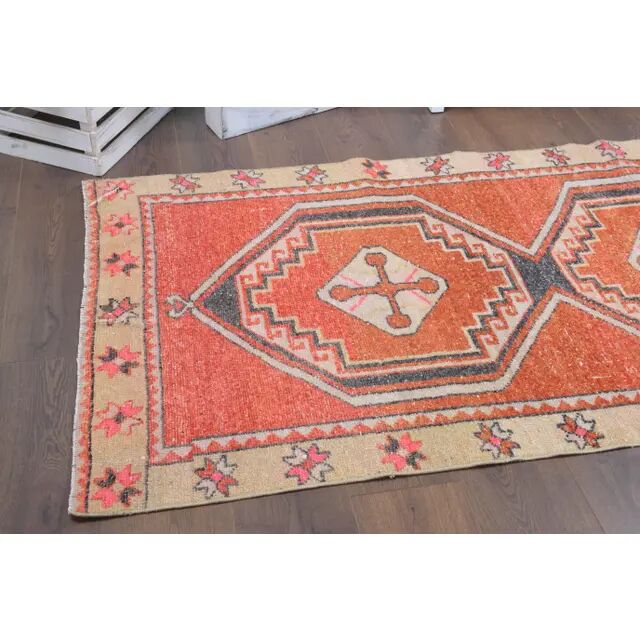 Vintage Turkish Hand-Knotted Wool Cotton Red Runner Rug 100x268