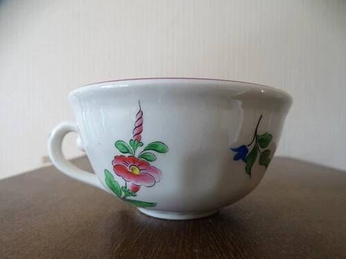 Kg luneville "street lamp" breakfast cup coffee tea earthenware flowers hand-painted - 1
