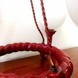 Chandelier in burgundy ceramic and white opaline