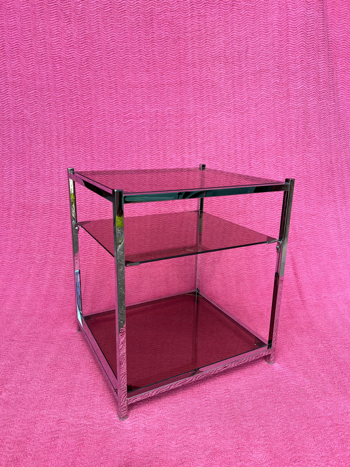 VINTAGE 1970 RECTANGULAR COFFEE TABLE WITH SQUARE CHROME TUBES AND 3 SHELVES