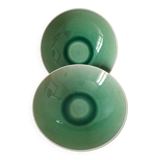 Duo of celadon crackle effect soup plates