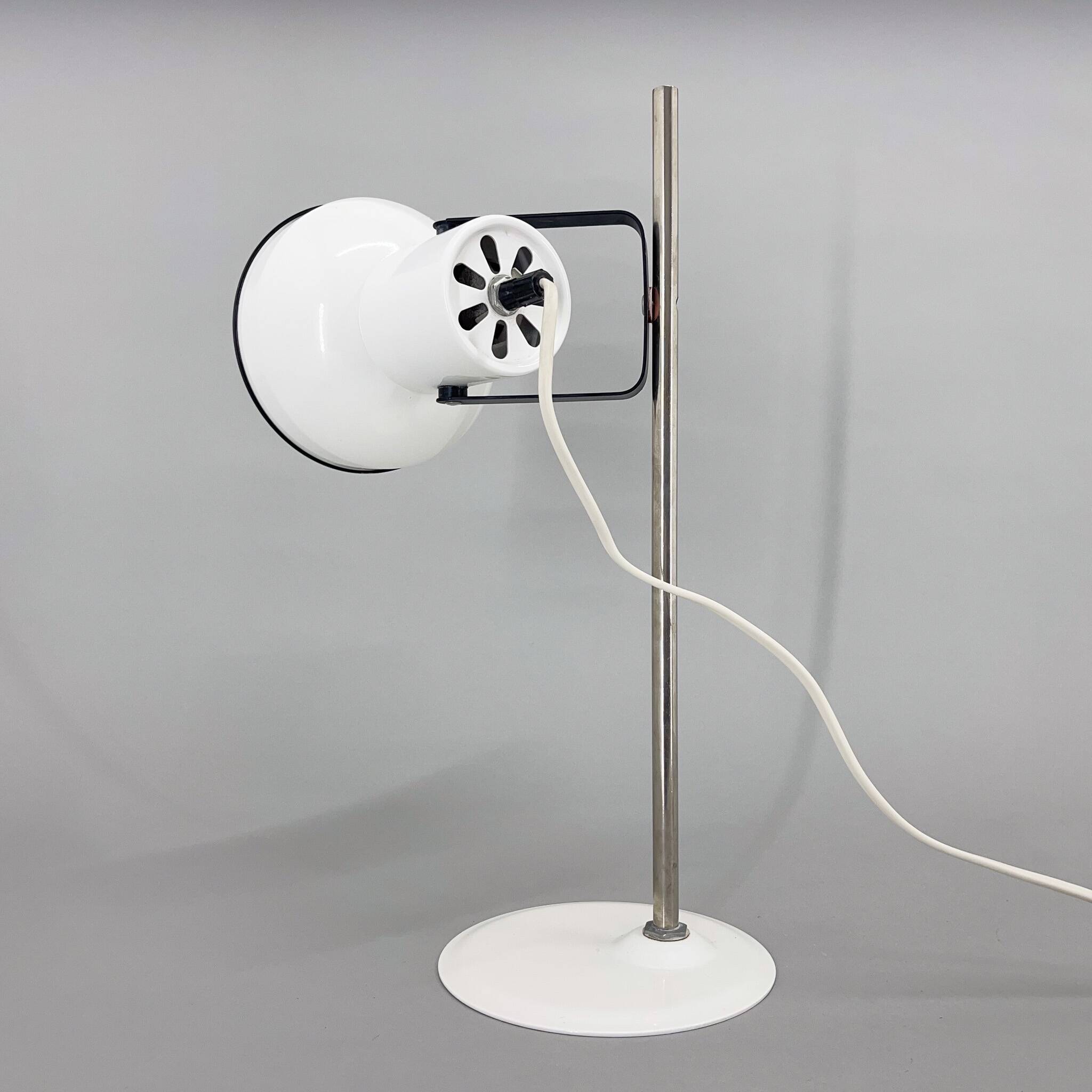 Mid-century White Metal Table Lamp, Czechoslovakia