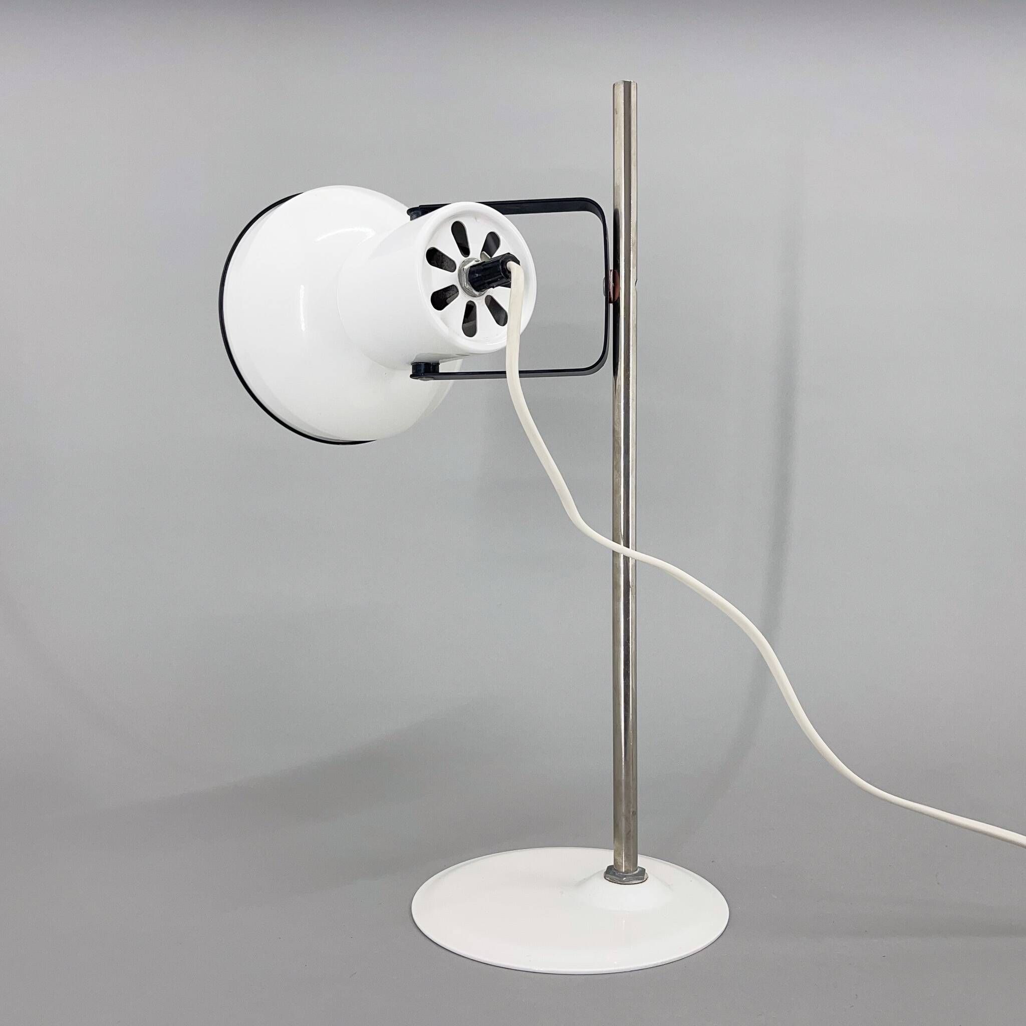 Mid-century White Metal Table Lamp, Czechoslovakia