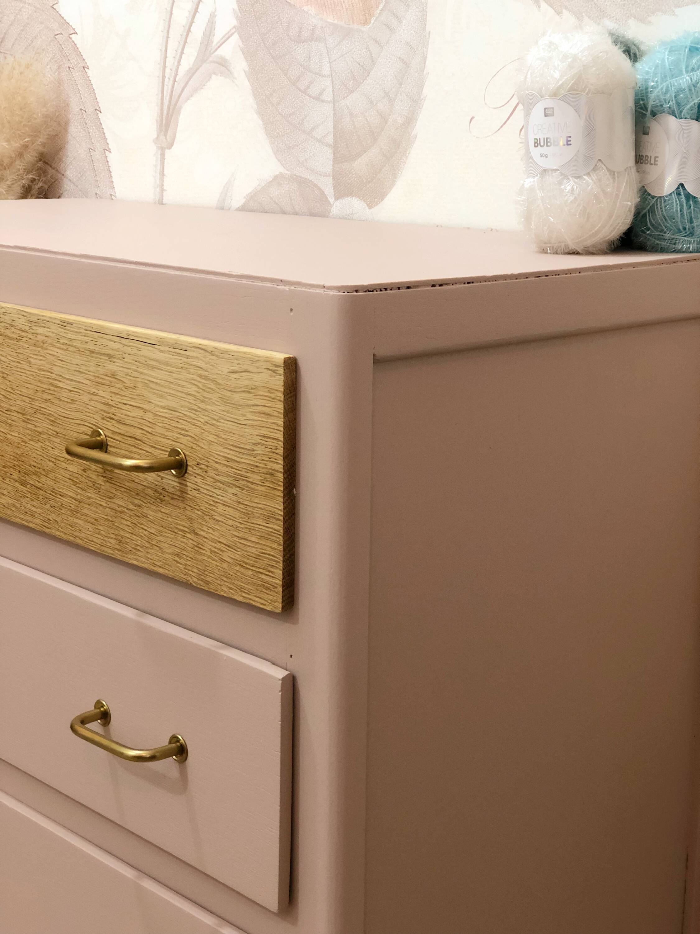 1960s chest of drawers, compass feet, rose liberté