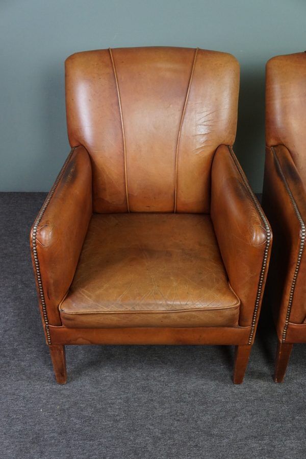 Set of 2 cowhide leather armchairs
