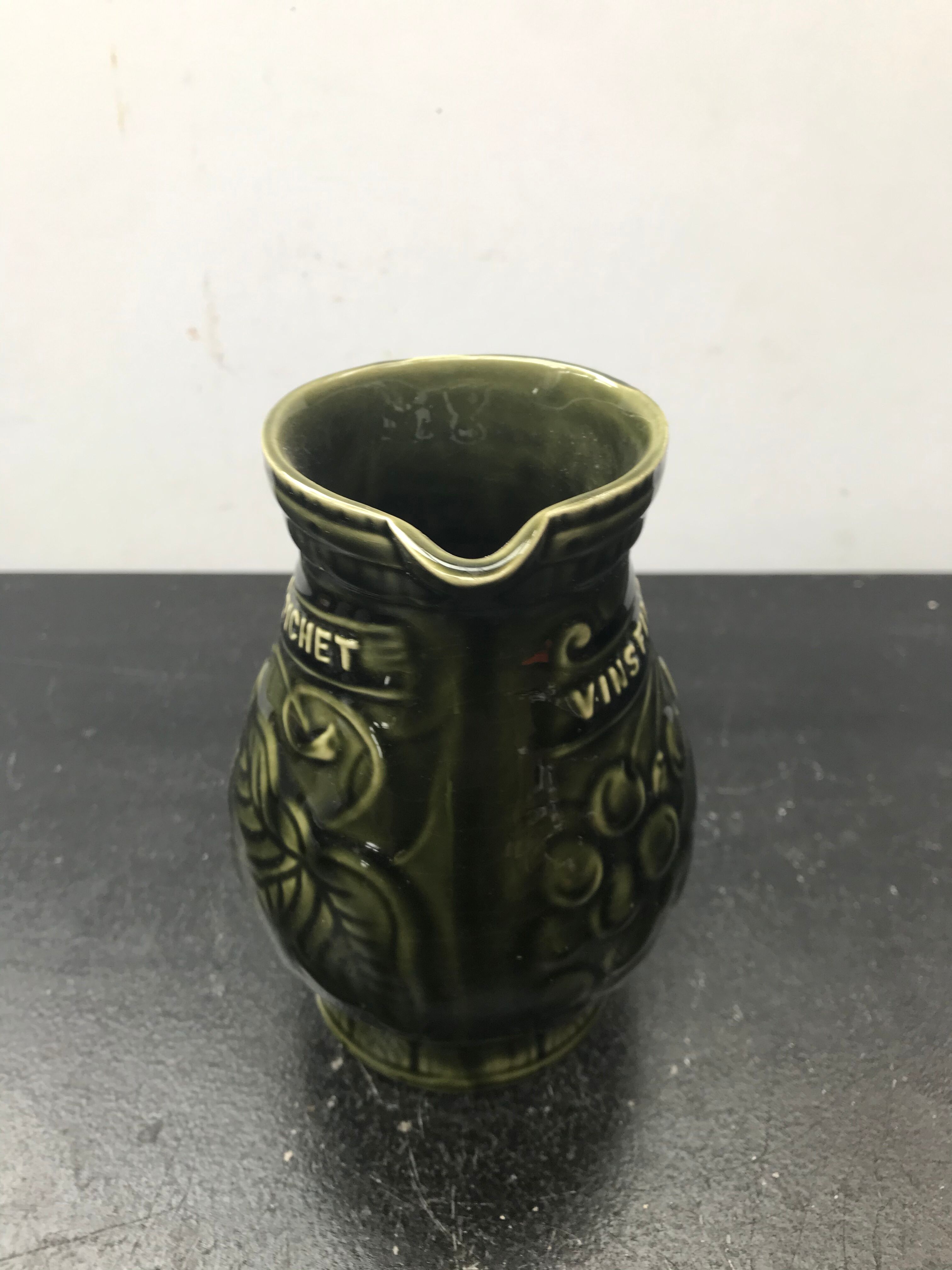 Former pitcher sarreguemines green ceramics 70s vintage