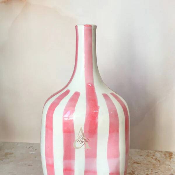 Striped pink artisanal bottle vase