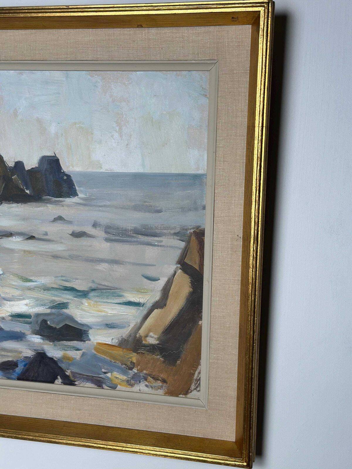 Original Mid Century Swedish Oil On Canvas – Coastal View, Grundsund By Carl Gunne – Vintage & Framed