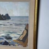 Original Mid Century Swedish Oil On Canvas – Coastal View, Grundsund By Carl Gunne – Vintage & Framed