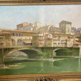 Oil on canvas depicting the "Ponte Vecchio" in Florence.