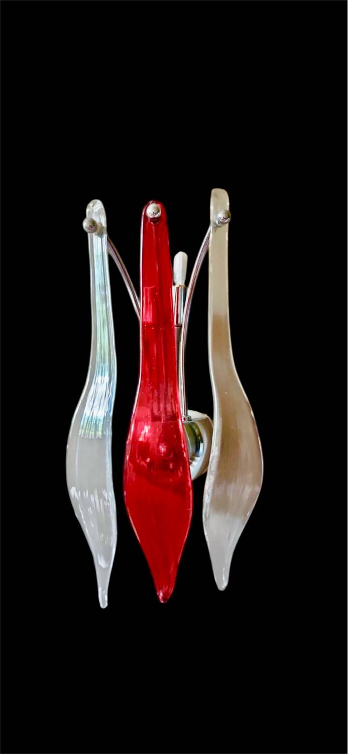 Pair of Murano glass lamps with chrome support, Italy 2000s