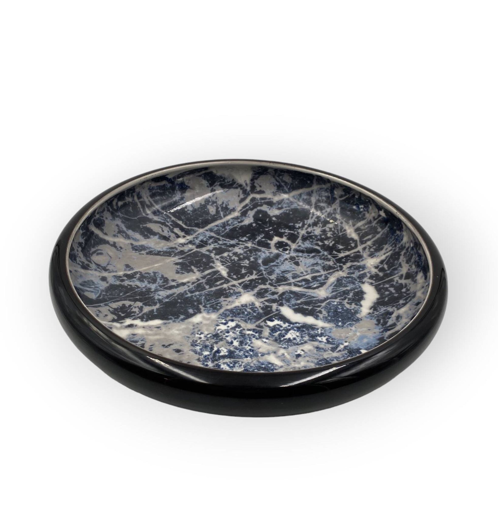 Alvino Bagni, centre de table / vide poche en céramique marbrée noire, ca. 1970
