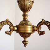 French vintage mid century cast bronze 3 light chandelier wooden drips 4324