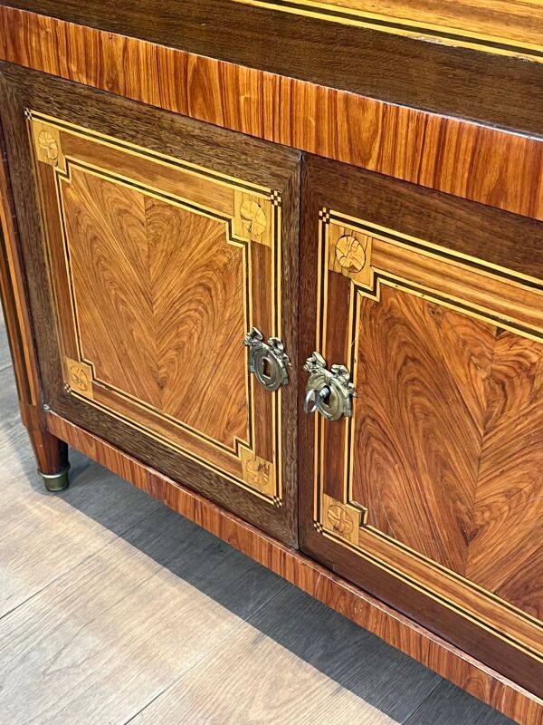 Secrétaire à abattant Louis XVI en marqueterie et plateau de marbre de Carrare