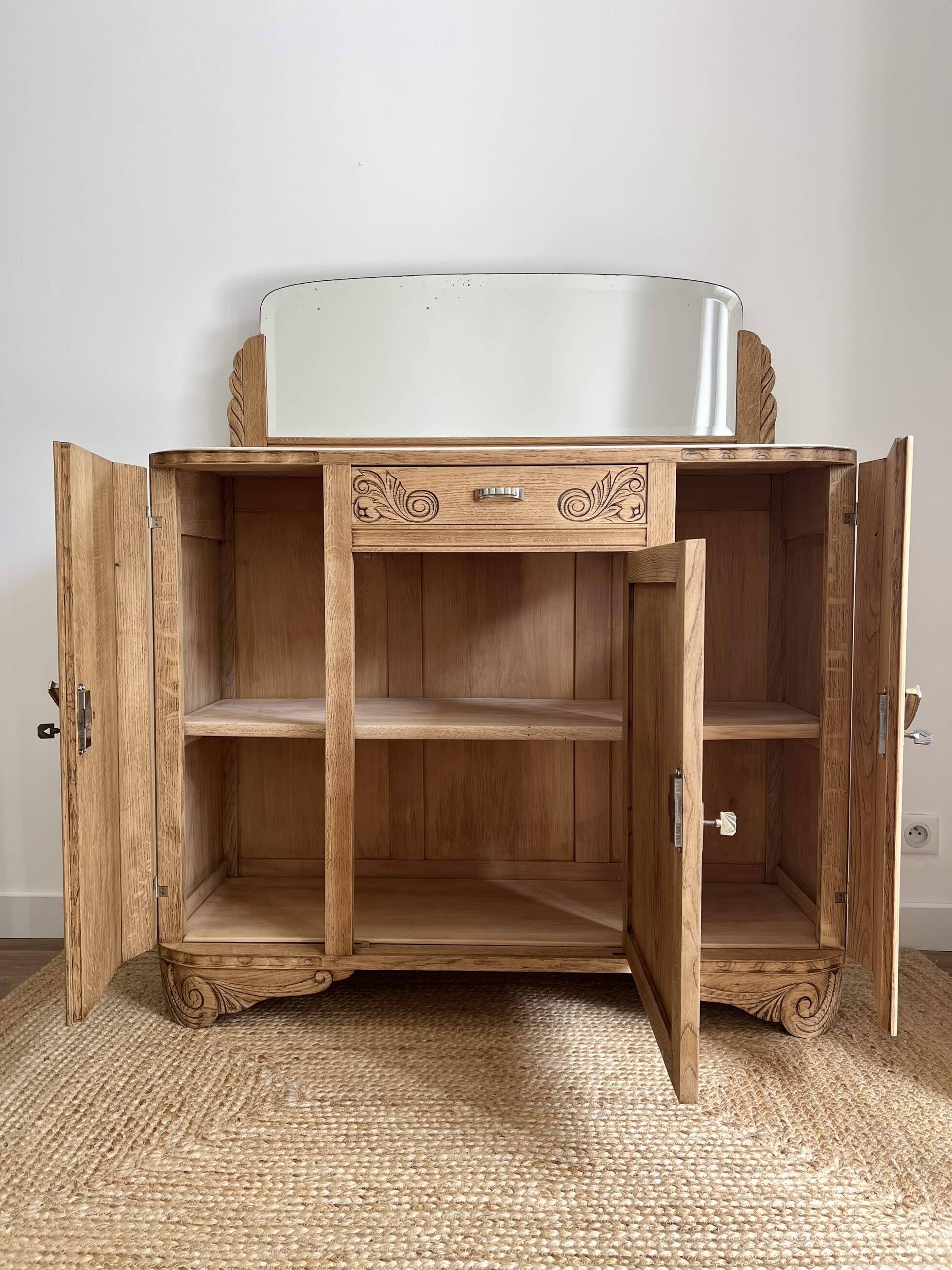 Art Deco oak sideboard with mirror (removable)