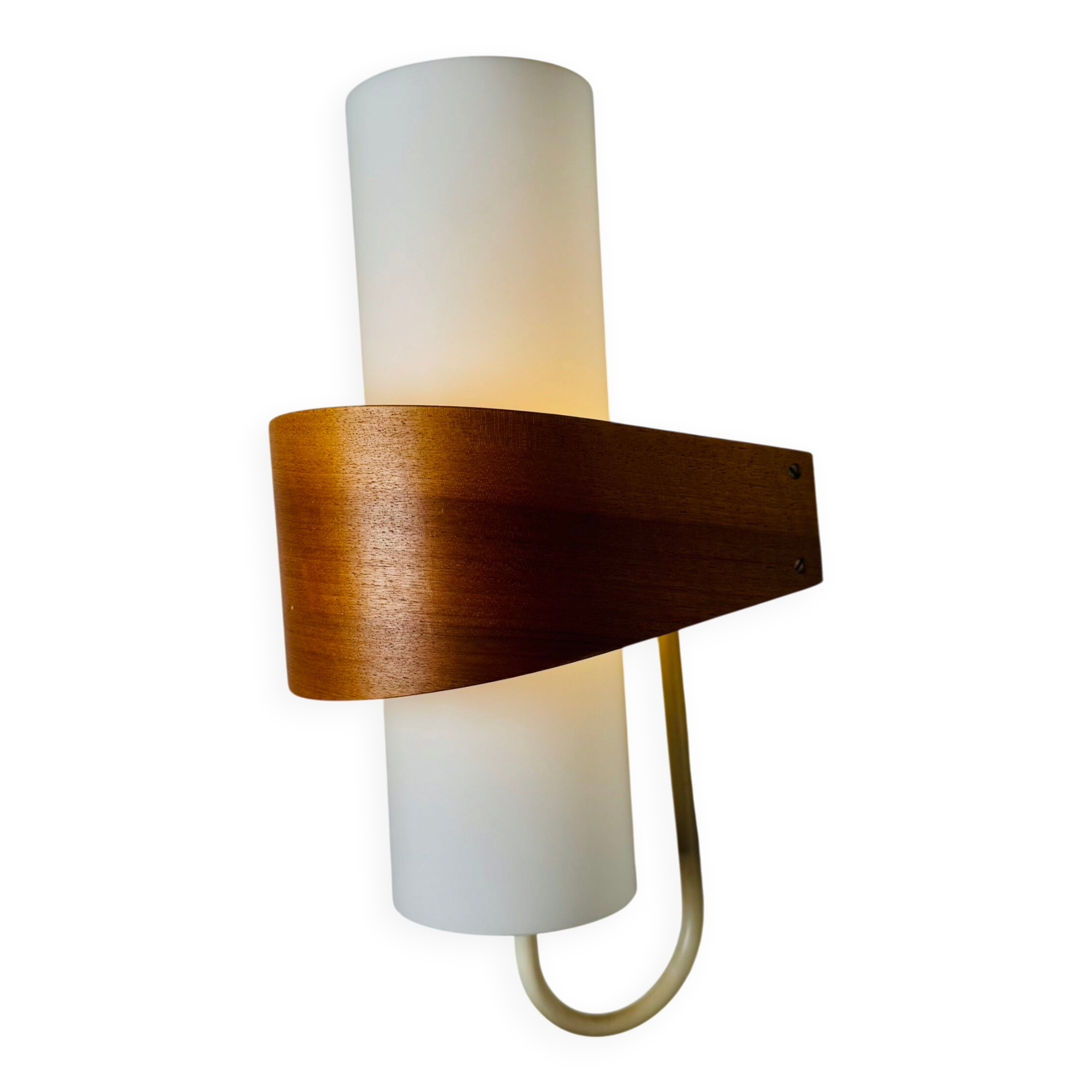 Nx40 Wall Lamp In Wood And Opal Glass By Louis Kalff For Philips, The Netherlands, 1950S