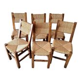 6 chaises en noyer et paillées