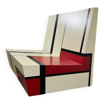 Vintage coloured bench in Mondrian style / two-seater