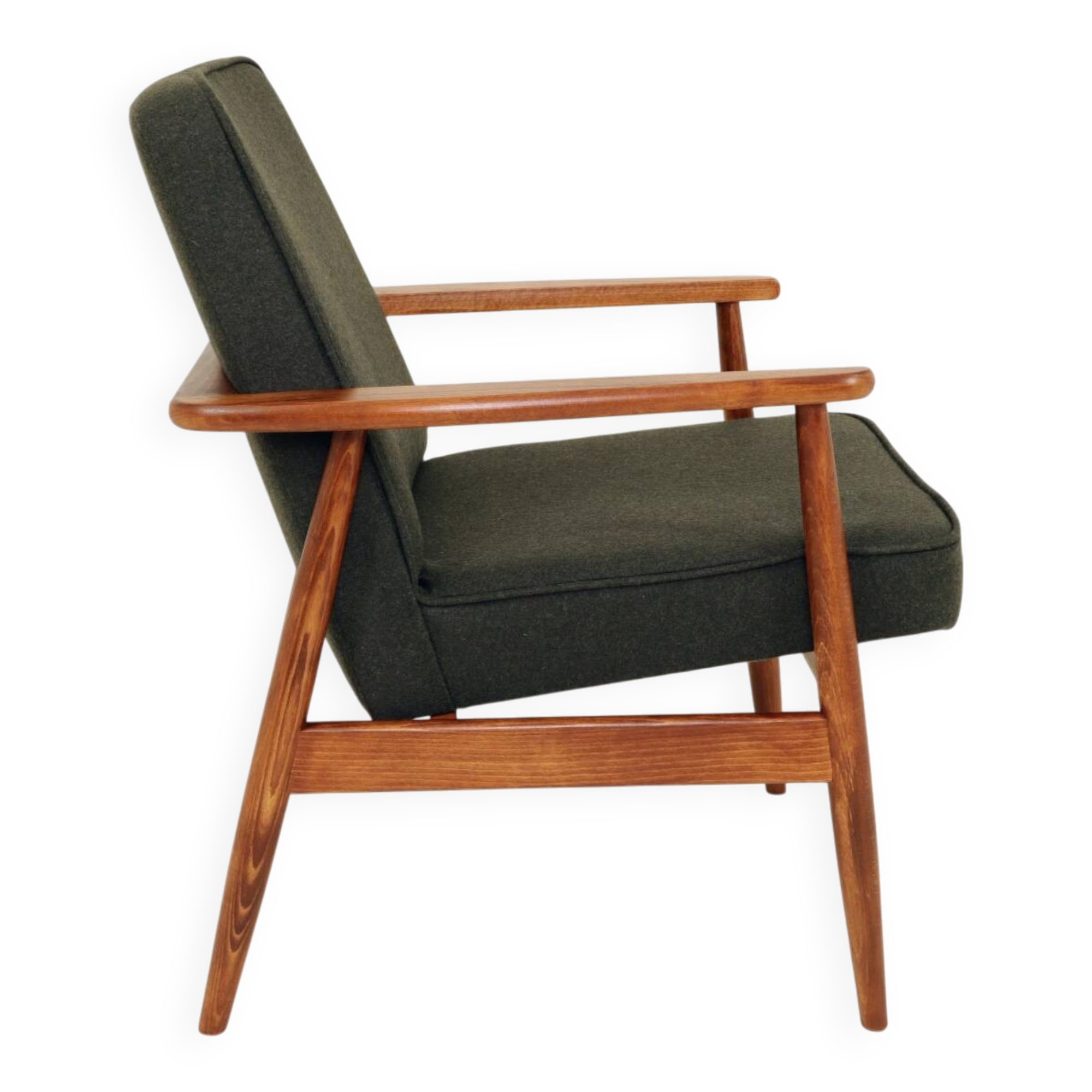Mid Century Lounge Chair by M. Zieliński, Poland 1960, Olive Wool