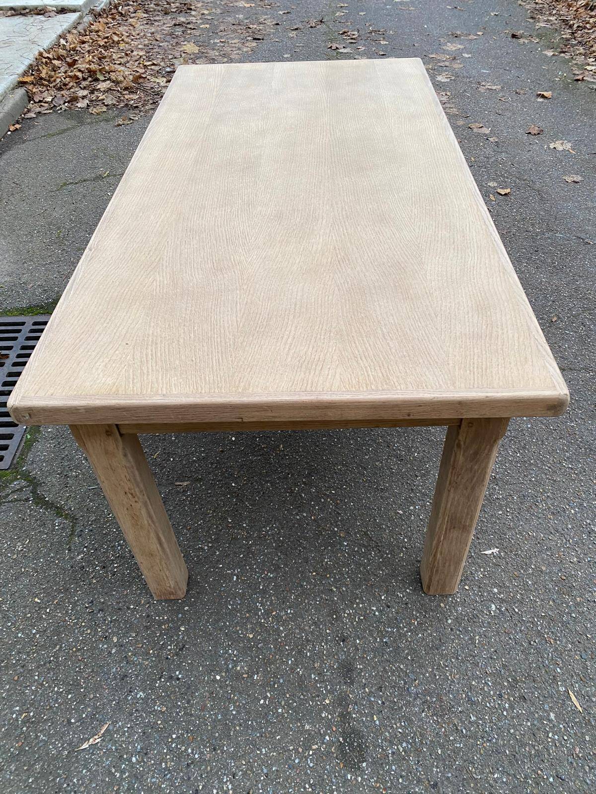Renovated farmhouse dining table in raw oak from the 20th century, 180cm.