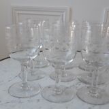 Set of 9 crystal wine glasses engraved early twentieth century