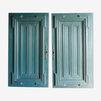 Paire ancienne porte patinée bleu aubusson porte bois déco