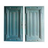 Pair Old Patinated Door Blue Aubusson Wooden Door Deco