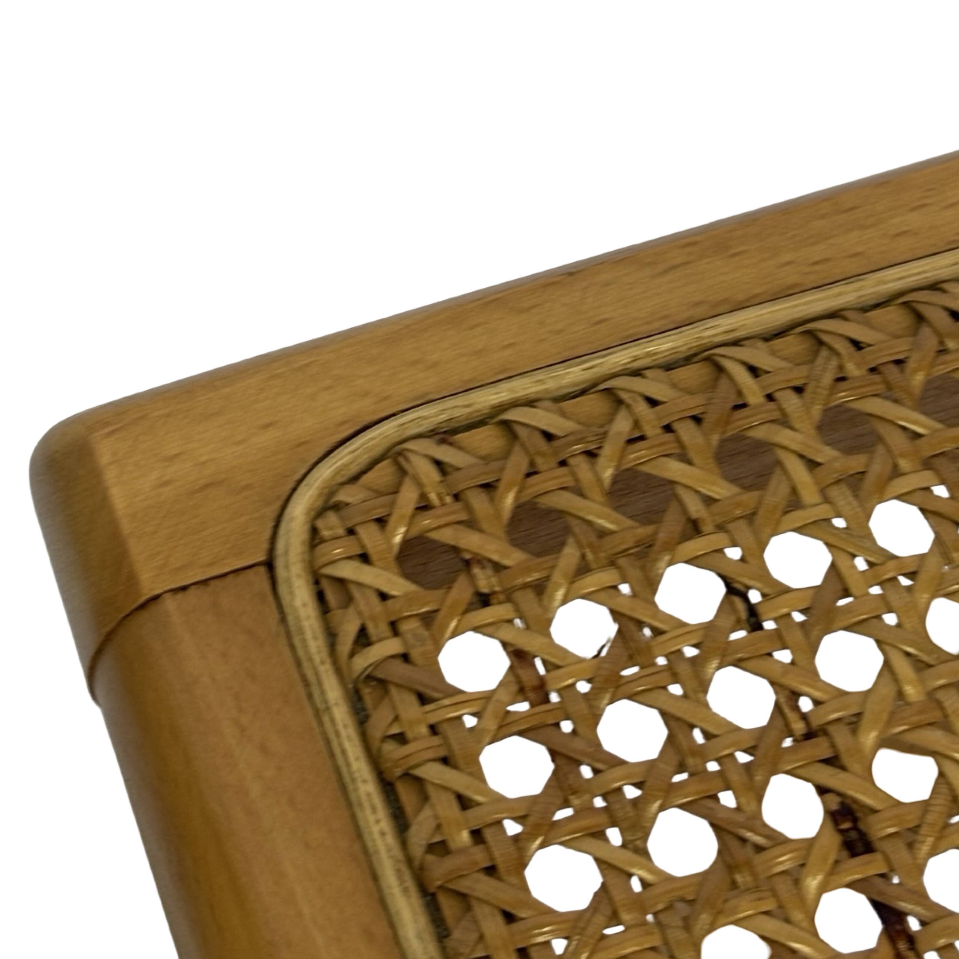 Vintage wooden folding chair with rattan seat 80s minimalist design