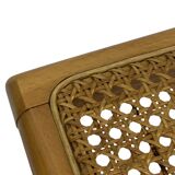Chaise pliante minimaliste en bois et cannage, années 80