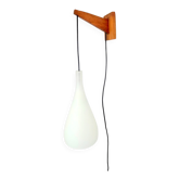 Vintage Tear Drop Wall Lamp in Teak and White Glass, Denmark, 1960s