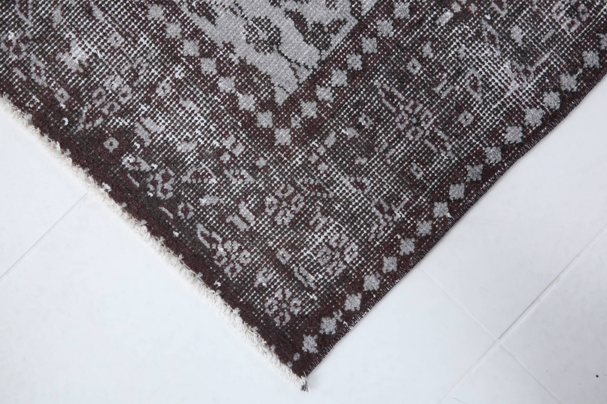 4x7 Turkish Floral Gray & Black Vintage Rug, 124x208Cm