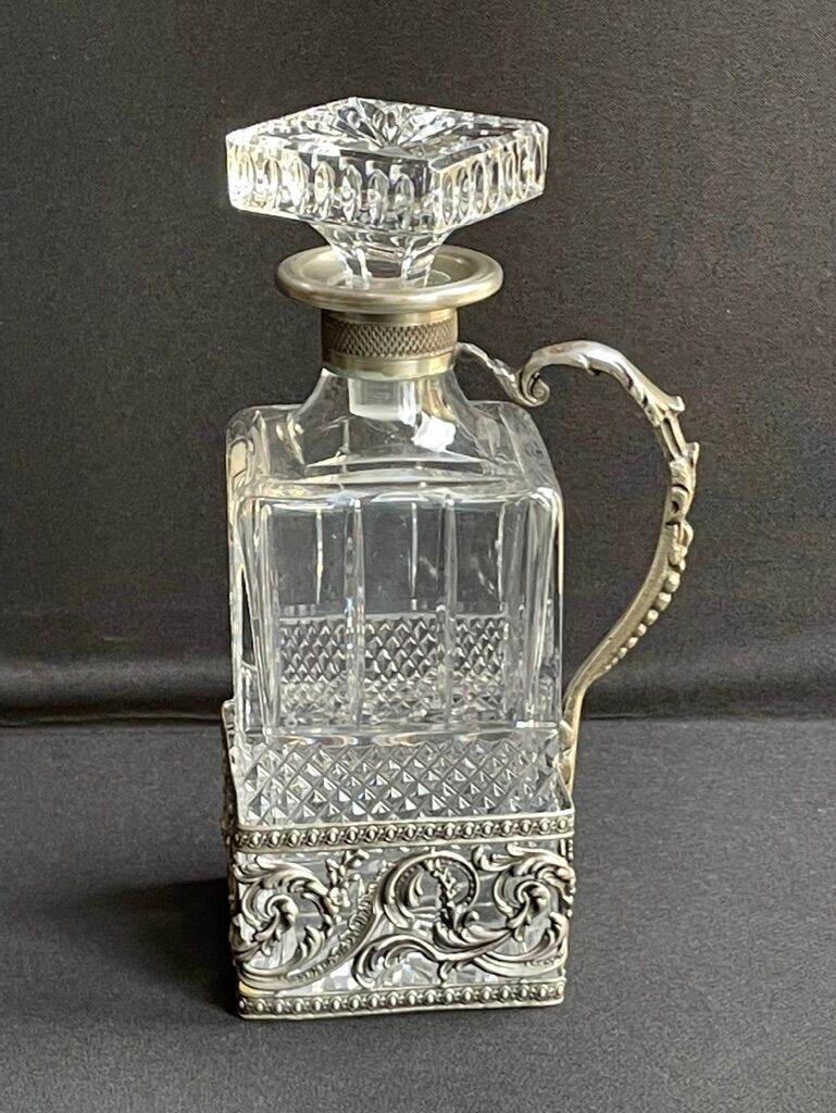 Decanter with handle frame Crystal factory A H (Western Germany)