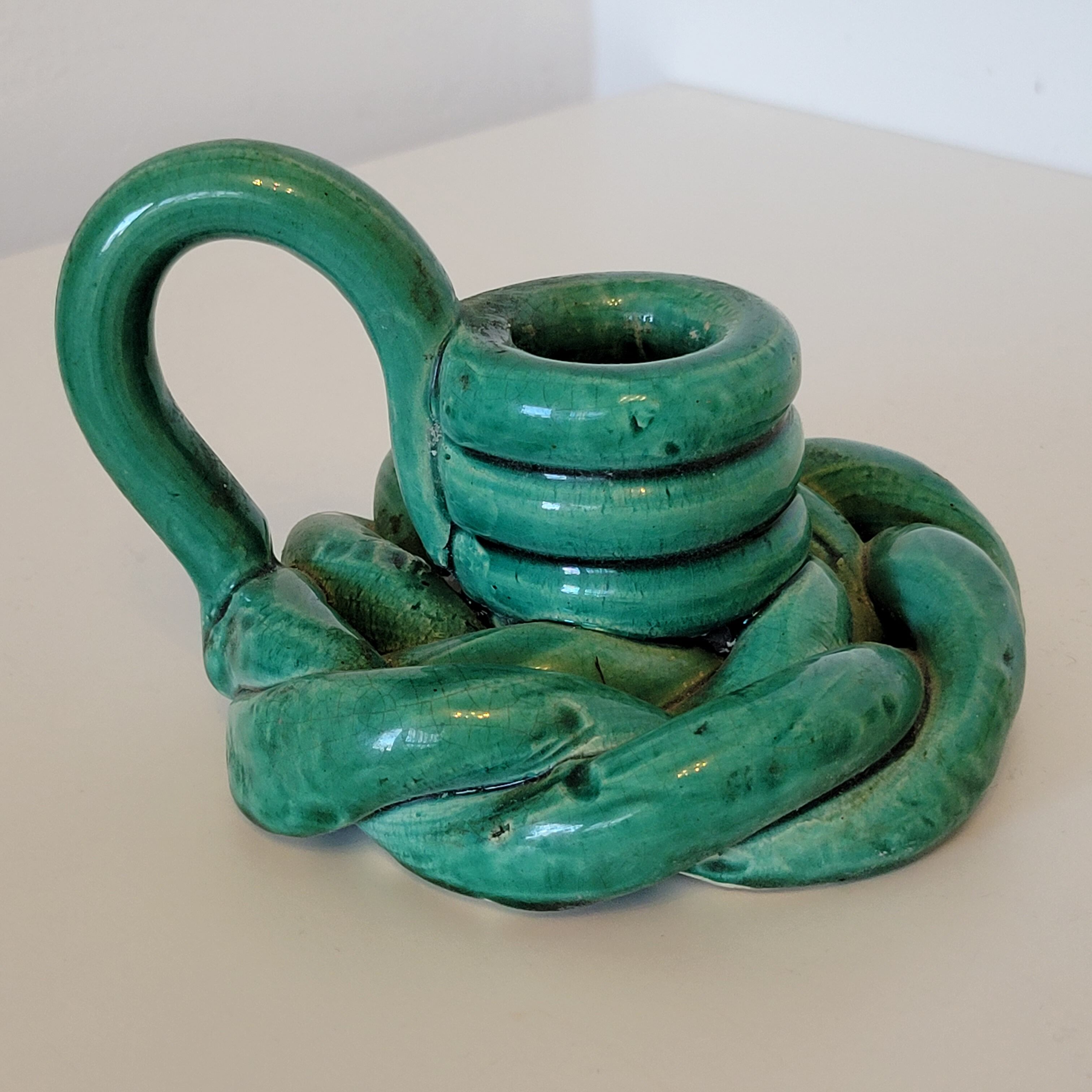 Green braided ceramic candle holder