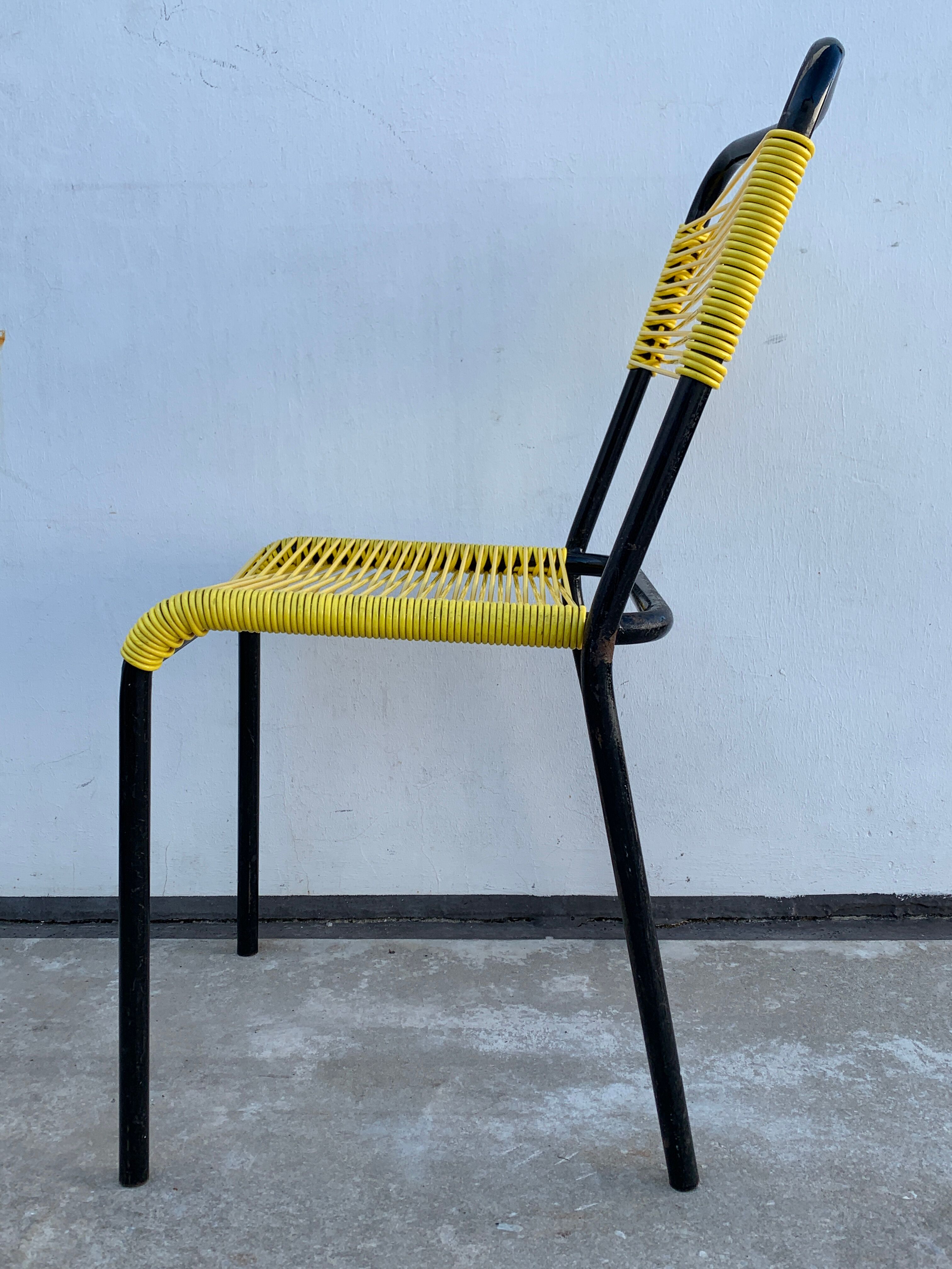 4 yellow scoubidou chairs, 1950