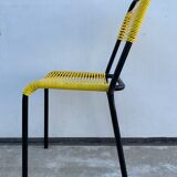 4 yellow scoubidou chairs, 1950