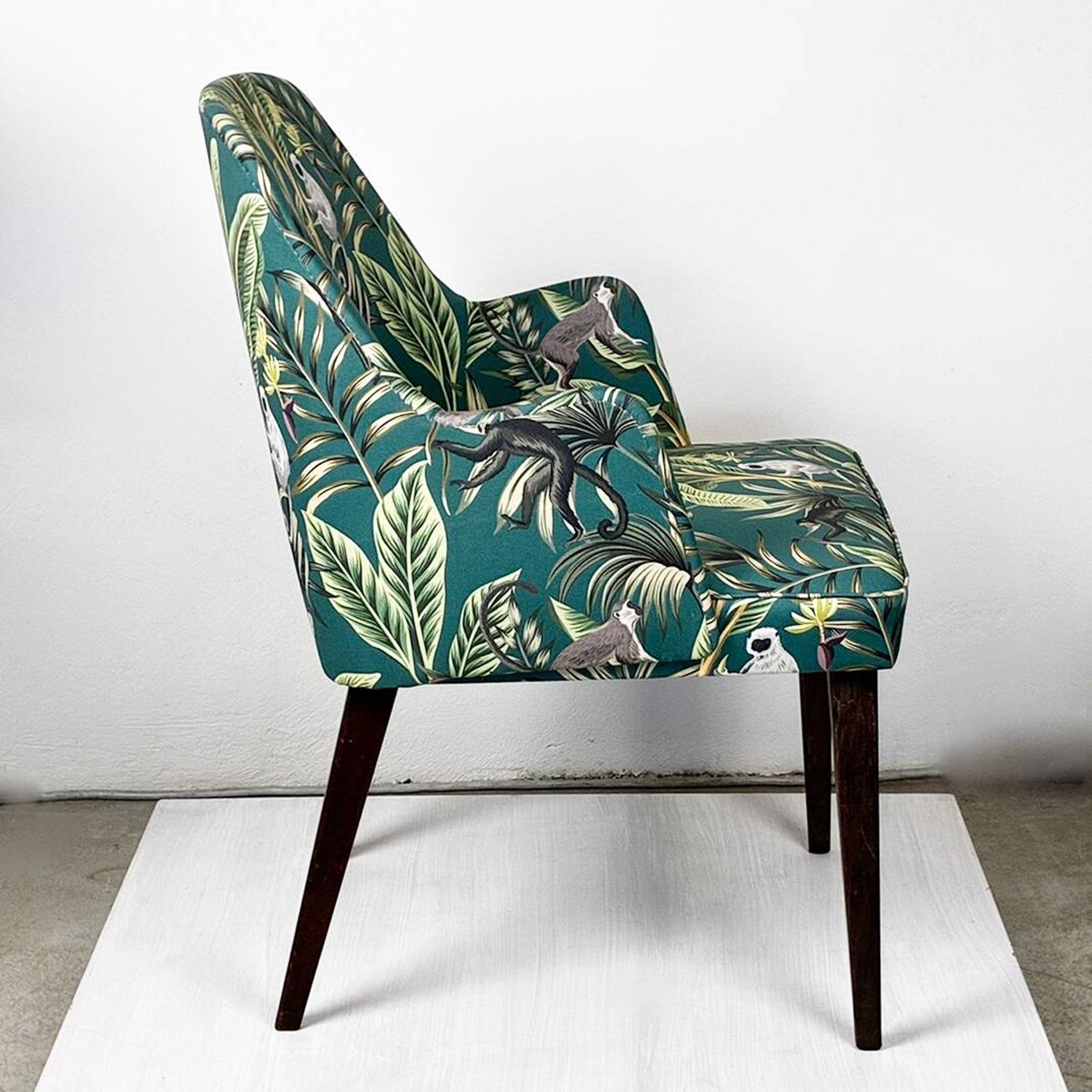 Austrian Thonet armchair from the mid-century with green "Ape" fabric upholstery.