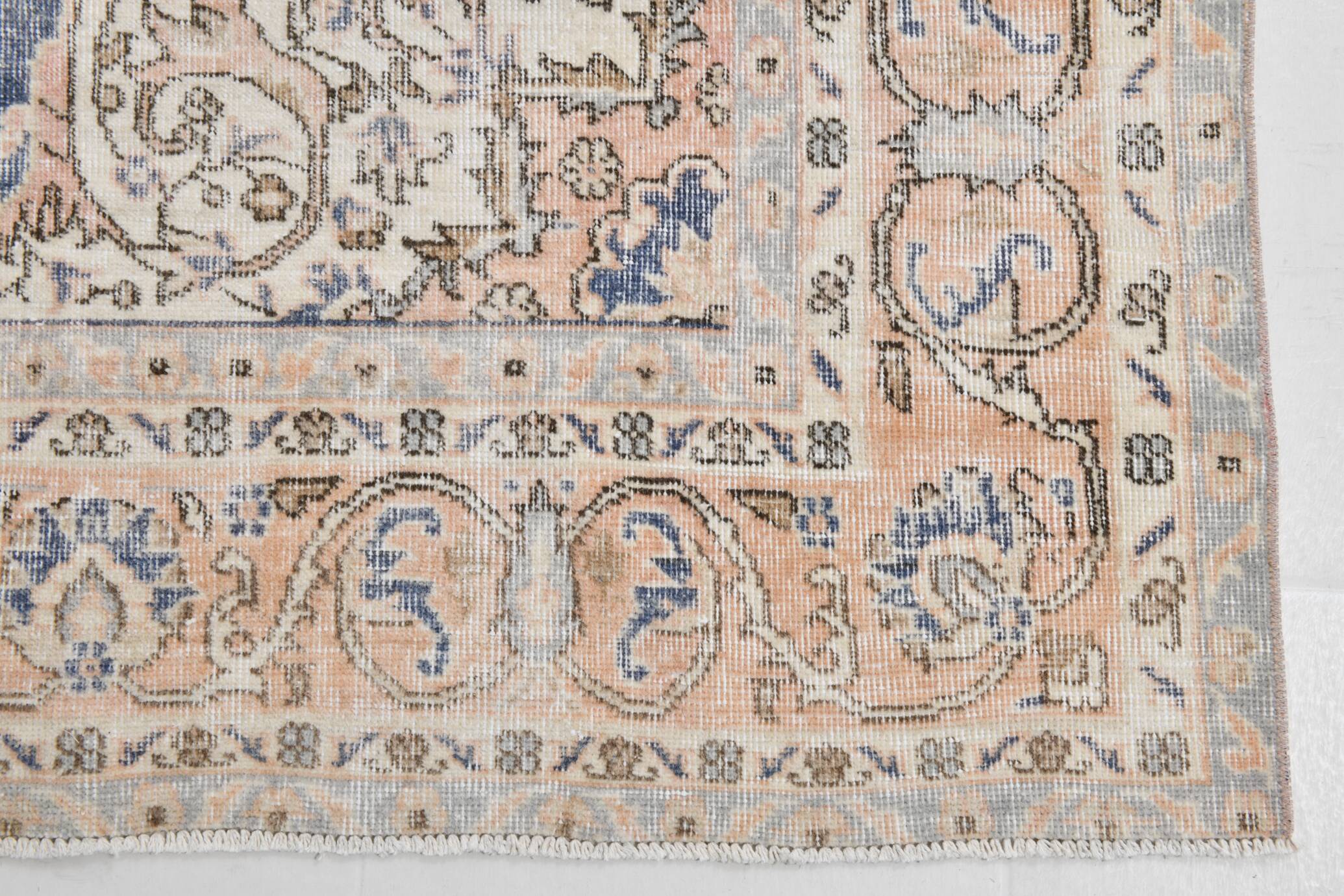 7x10 Turkish Classic Pattern Blue Beige Vintage Rug, 210x324Cm