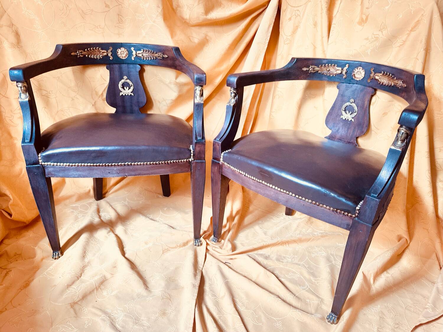 Pair of Empire style restoration armchairs from the 19th century.