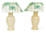 Pair of Tommaso Barbi Riviera palm tree table lamps from the 1970s with matching cushions.