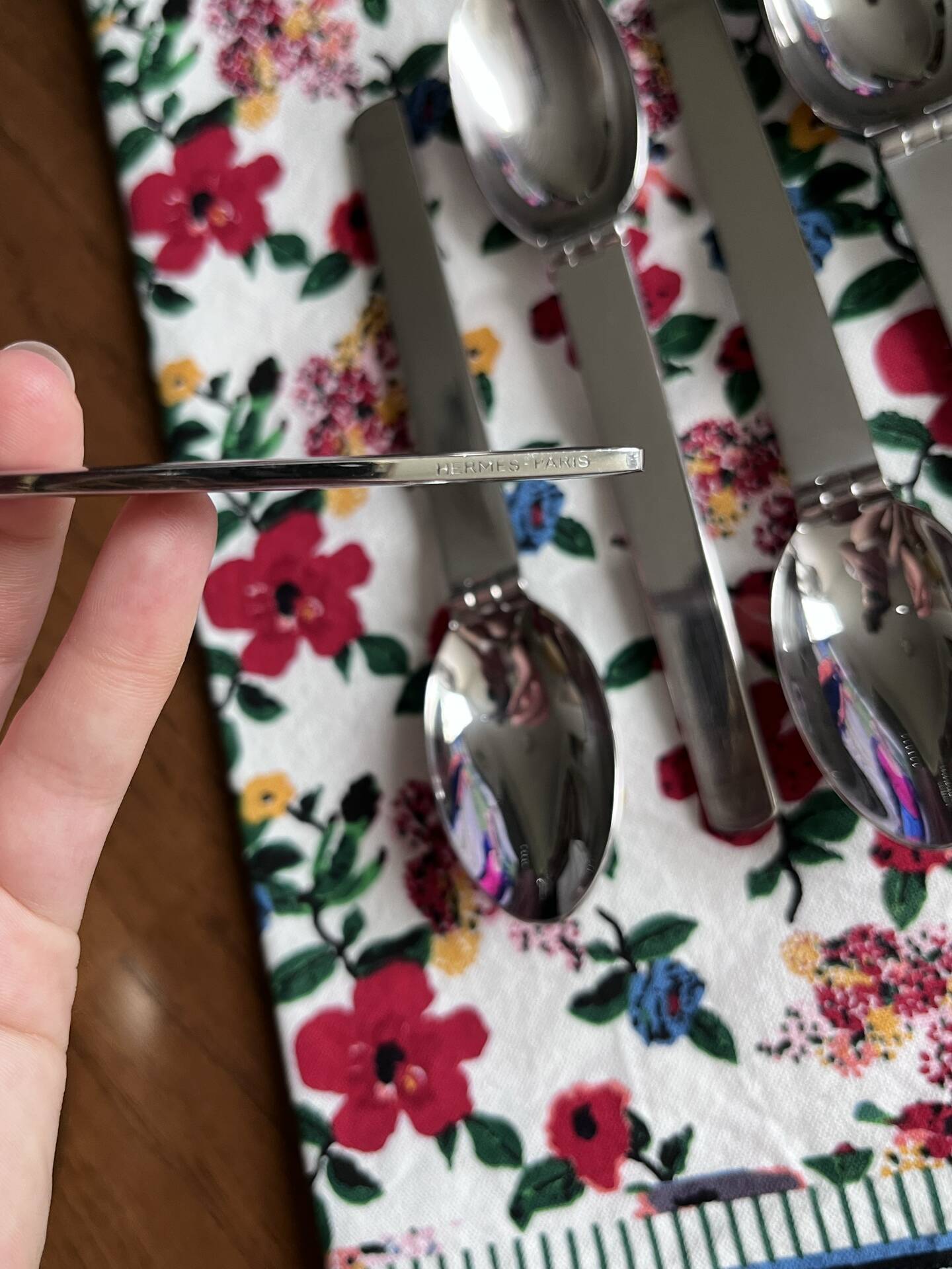 Set of 6 silver-plated table spoons by Hermès, "Charnière"