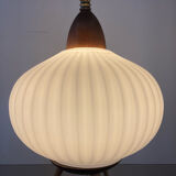 Tripod lamp in opaline and teak from the 60s