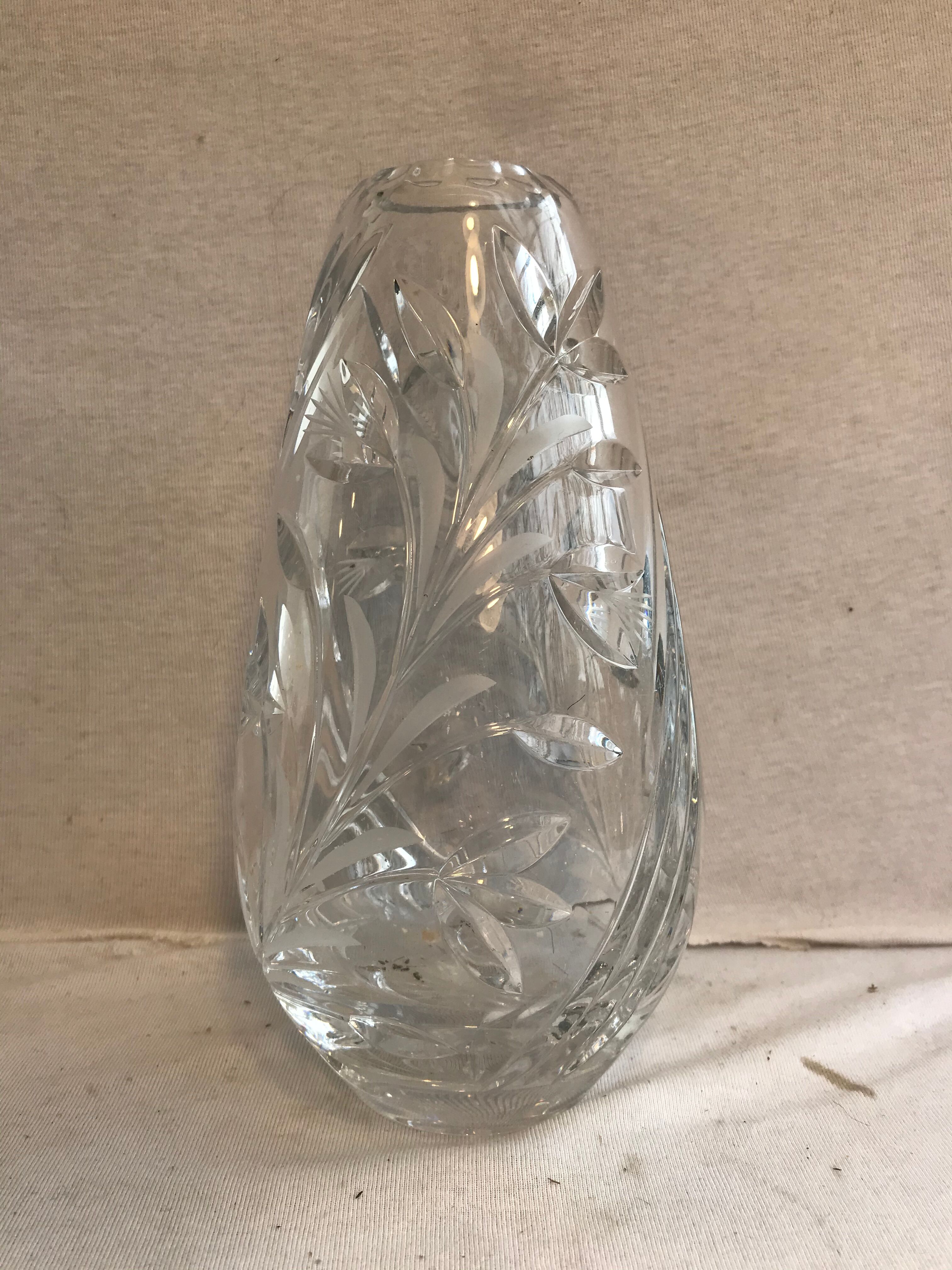 Antique crystal vase cut & polished flower design made in France