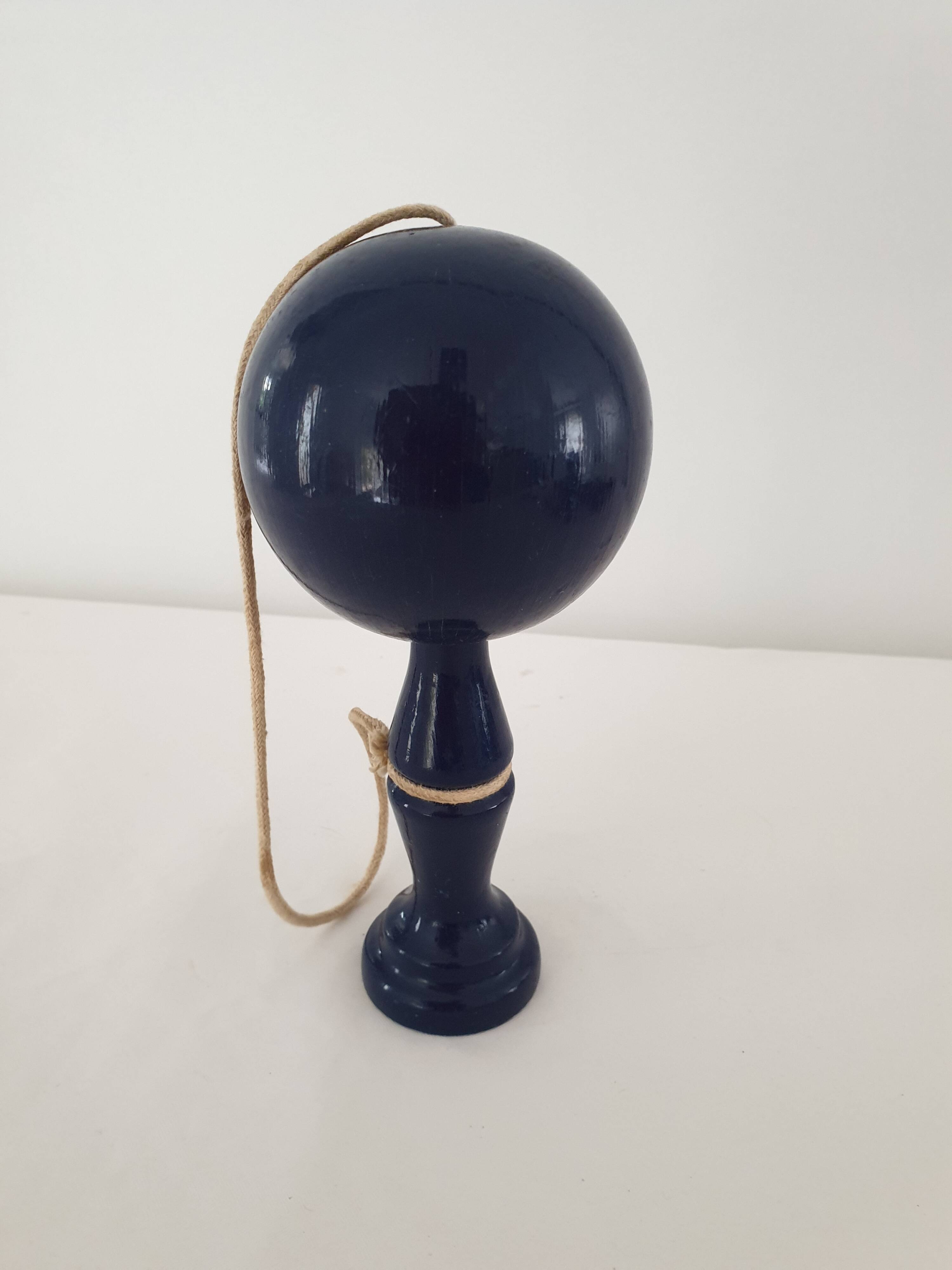 Old wooden Bilboquet - dark blue color Height 19 Cm
