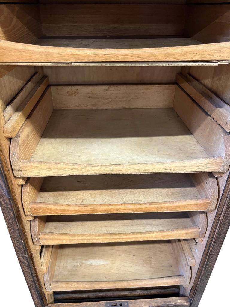 Vintage wooden filing cabinet with roller shutter