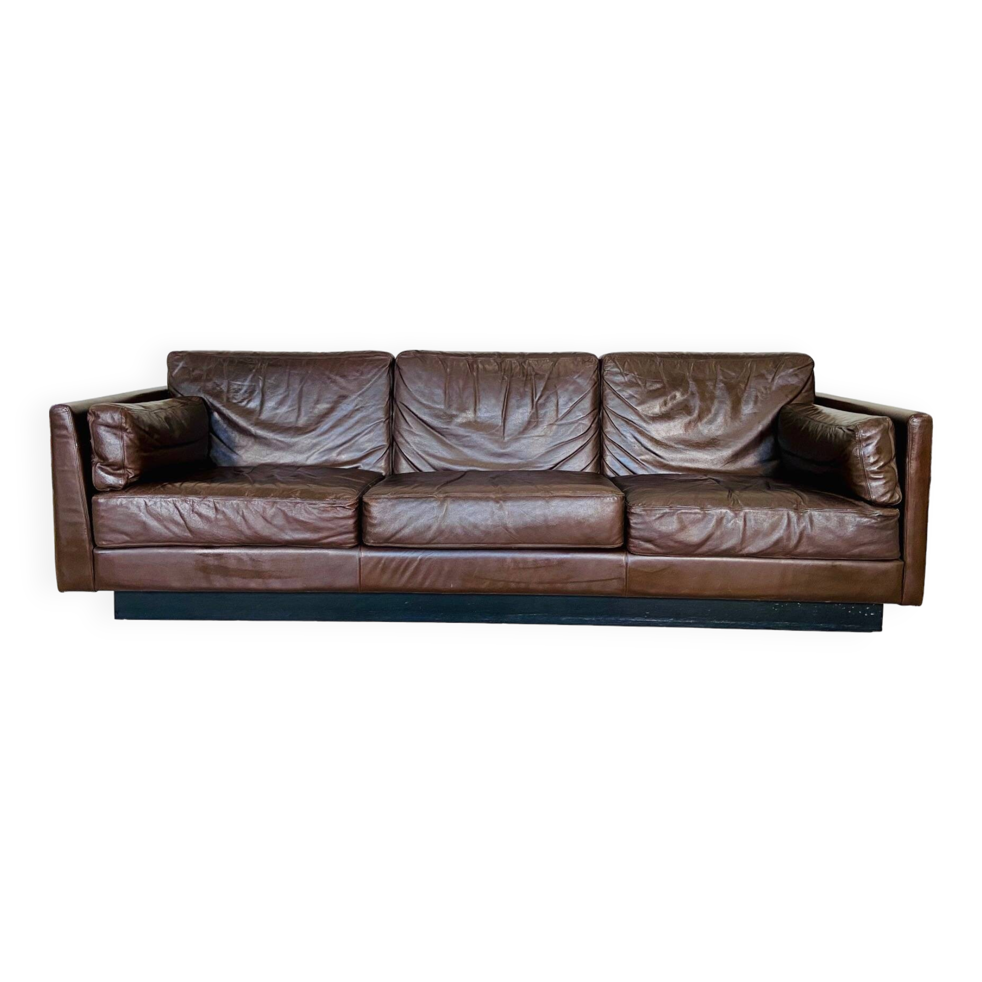 Vintage danish mid-century 3 person brown leather sofa by georg thams 1960s