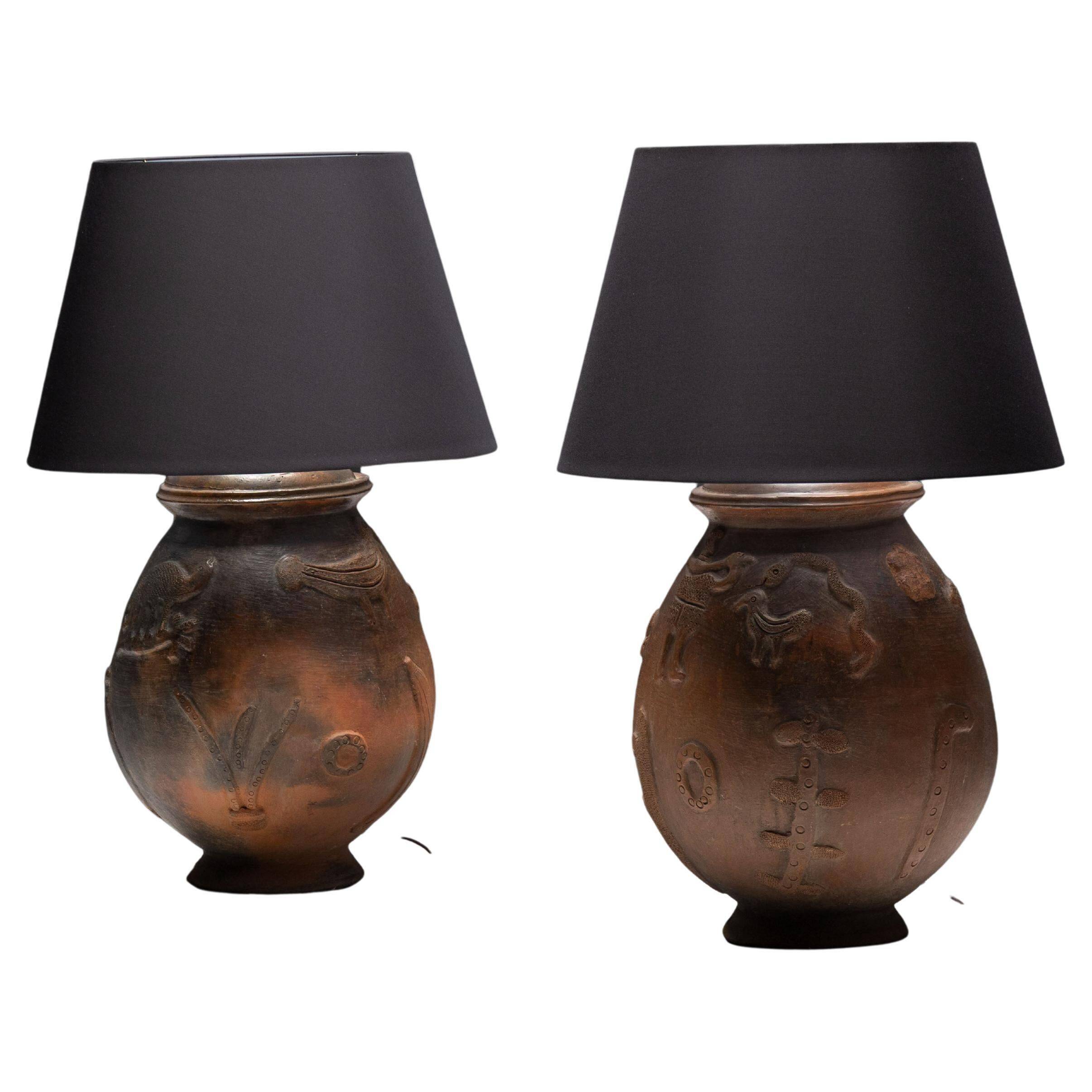 Handcrafted ceramic table lamps, France, 20th century